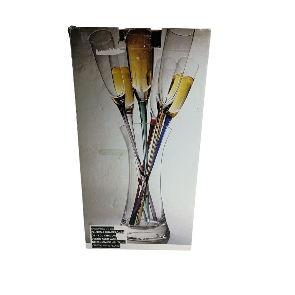 Artland Collection 6 Champagne Wine Flutes Glasses Hand Blown 6oz. Crystals NIB - Picture 9 of 11